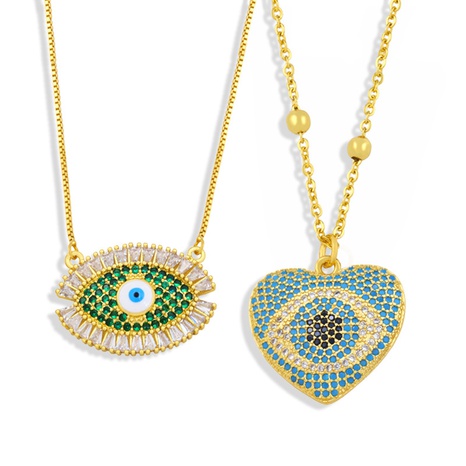 collier de zircon de cuivre d'oeil bleu de coeur de pêche de mode en gros Nihaojewelry's discount tags