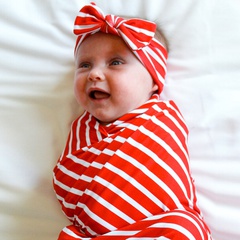 European and American Foreign Trade Newborn Swaddling Big Red Striped Wrapped Towel Rabbit Ears Set Baby Receiving Blanket Blanket