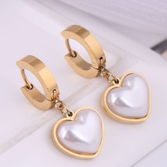 fashion simple peach heart pearl titanium steel earrings wholesale Nihaojewelry