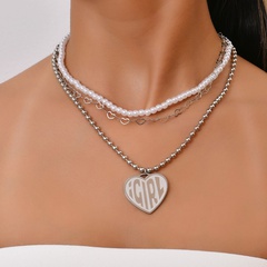 Moda corazón letra colgante perla collar de acero inoxidable multicapa venta al por mayor Nihaojewelry