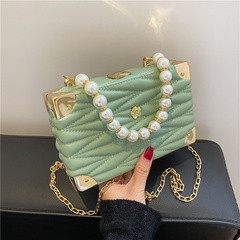fashion solid color embroidered thread pearl chain small square bag wholesale nihaojewelry