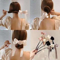 Korean fabric ribbon bowknot camellia flowers braided hair artifact wholesale Nihaojewelry