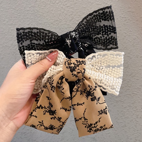 Korean style lace hit color print bow hairpin wholesale nihaojewelry's discount tags
