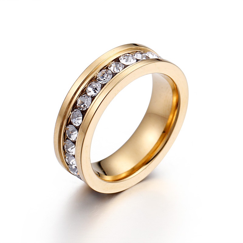 Mode einreihiger Diamant vergoldeter Edelstahlring Grohandel Nihaojewelry