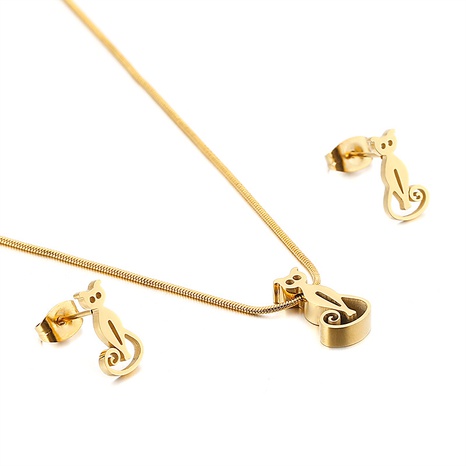 simple stainless steel pet kitten necklace earrings set wholesale Nihaojewelry's discount tags