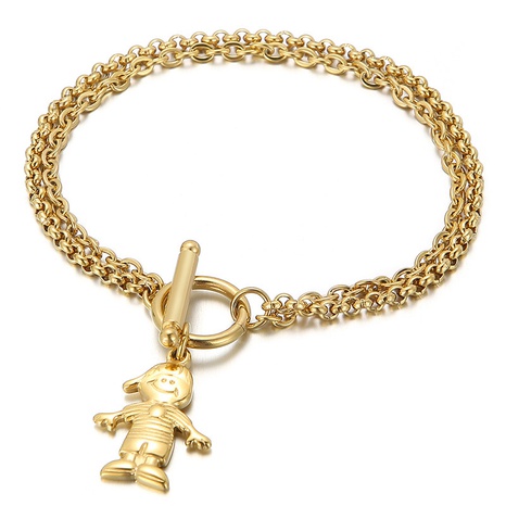 stainless steel cute little girl pendant OT buckle double-layer bracelet wholesale jewelry Nihaojewelry's discount tags