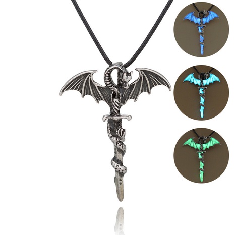 Halloween pterodactyl sword luminous leather cord necklace wholesale jewelry Nihaojewelry's discount tags