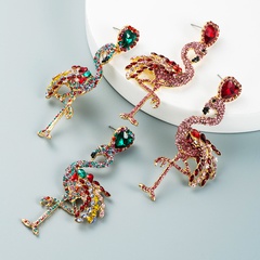 fashion alloy inlaid rhinestones flamingo earrings wholesale Nihaojewelry