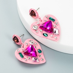 fashion alloy spray paint rhinestone diamond heart-shaped earrings wholesale Nihaojewelry