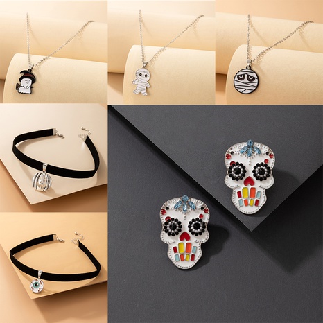 Boucles d'oreilles collier pendentif crâne citrouille dessin animé mignon Halloween en gros Nihaojewelry NHGY421352's discount tags