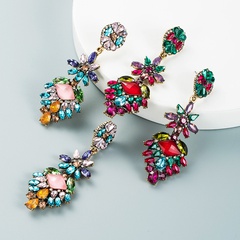 Fashion colored diamond multi-layer alloy rhinestone flower earrings wholesale Nihaojewelry