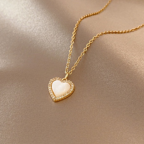 collier en forme de coeur en zircone micro-incrusté en acier au titane coréen de mode en gros nihaojewelry's discount tags
