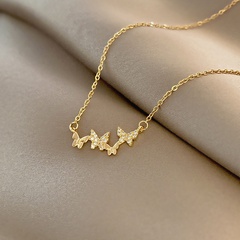 fashion butterfly titanium steel micro inlaid zircon necklace wholesale nihaojewelry