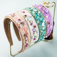 baroque color rhinestones pearl flower wide side headband wholesale Nihaojewelry
