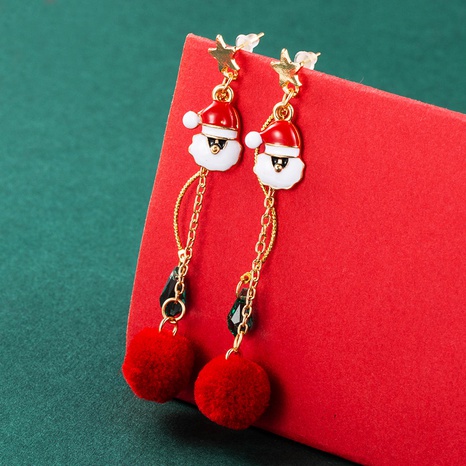 Christmas tree Santa Claus plush ball pendant long tassel earrings wholesale nihaojewelry  NHLN421174's discount tags