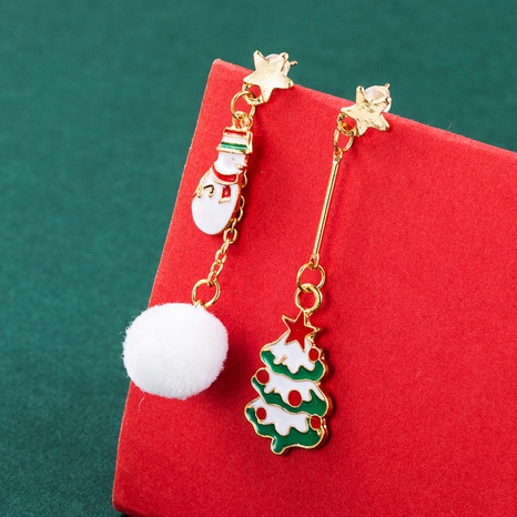 Santa Claus Christmas Tree Gift Box Pendant Asymmetric Earrings Wholesale Nihaojewelry  NHLN421175's discount tags