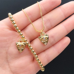 Simple Geometric Evil Eye Triangle Copper Zircon Bead Bracelet Necklace Set Wholesale Nihaojewelry