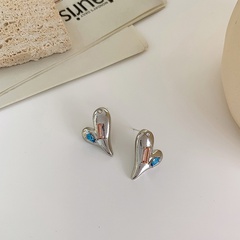 INS Special-Interest Design Three-Dimensional Color Heart-Shaped Zircon Stud Earrings Hip Hop Fashionable Earrings Personality Fashion Sweet Cool Ornament