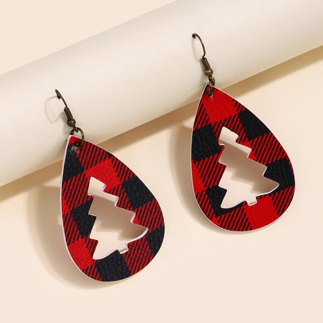 European and American Popular New Christmas Water Drop Plaid Leather Earrings Creative Christmas Tree Earring Gift Accessories Wholesale's discount tags