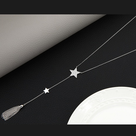 Klassische Art und Weise lange geometrische Stern-Intarsien-Zirkon-Quasten-Halskette's discount tags