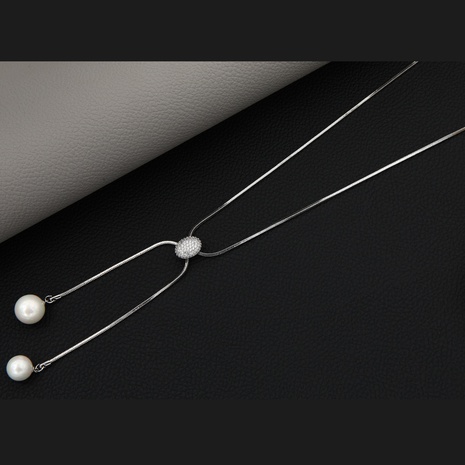 collar de cadena de suéter de perlas con incrustaciones de cobre geométrico de moda's discount tags