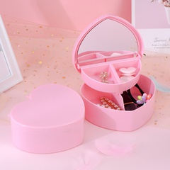 Caja de almacenamiento de corazón rosa para niña, caja de almacenamiento doble de estrella de cereza de escritorio para joyería