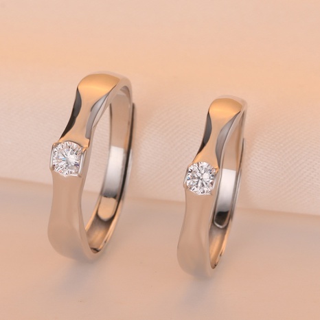 fashion simple geometric s925 silver zircon-encrusted open couple ring's discount tags