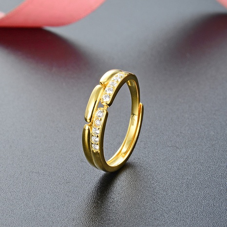 anillo abierto de plata s925 con incrustaciones geométricas simples de moda's discount tags