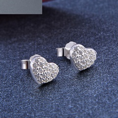 simple heart inlaid zircon fashion silver earrings jewelry
