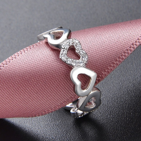 fashion s925 silver hollow heart inlaid zircon heart opening ring's discount tags