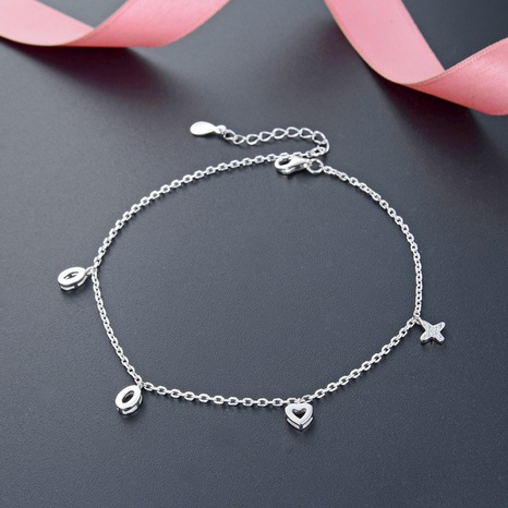 fashion heart-shaped silver laid zircon four-leaf clover foot accessories anklet  NHDNF586472's discount tags
