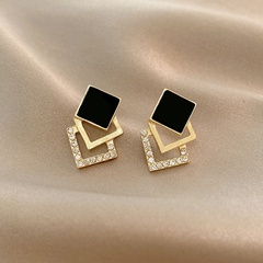 simple fashion hollow three square contrast color geometric full rhinestone earrings