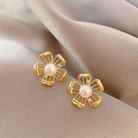fashion trend flower earrings female copper pearl stud earrings wholesale  NHGAN586516's discount tags