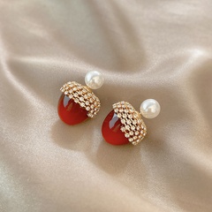 fashion simple pearl full rhinestone contrast color alloy earrings