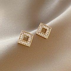 Korean geometric earrings female copper micro-inlaid zircon hollow earrings