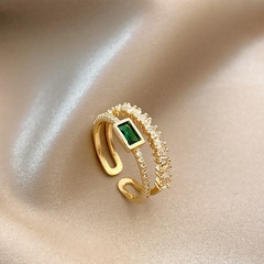 trendy personality double layer zircon ring female emerald copper ring
