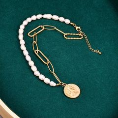 fashion pearl figure necklace titanium steel AB chain clavicle chain