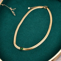 Fashion Green Zircon Heart Flat Chain Gold Titanium Steel Clavicle Chain