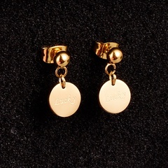 retro letter round earrings design titanium steel plated 18k gold earrings