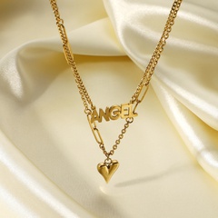 Collier double couche avec pendentif coeur en trois dimensions ANGEL en acier au titane de mode