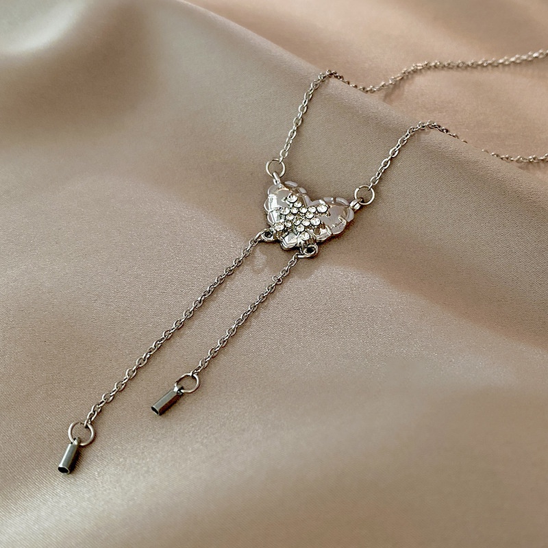 fashion simple heart titanium steel tassel zircon pendant clavicle chain