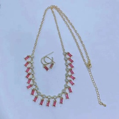fashion drop pear-shaped color zircon tassel pendant earrings necklace set