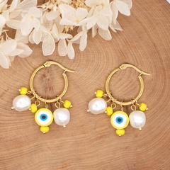 Bohemian style simple light white pearl soft pottery eyes color beads big hoop earrings