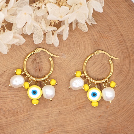 Bohemian style simple light white pearl soft pottery eyes color beads big hoop earrings's discount tags