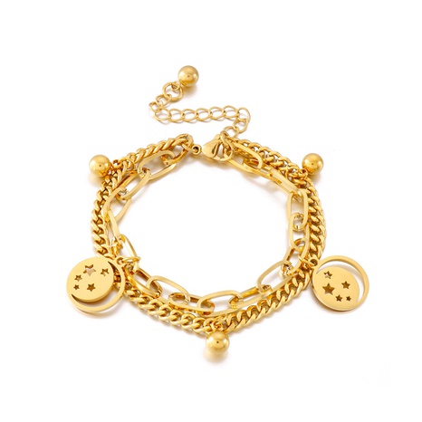vintage titanium steel double-layer stitching hollow star stainless steel ball bracelet's discount tags