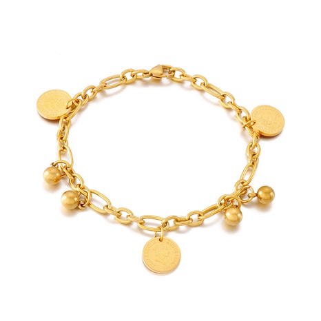 fashion stitching retro ethnic round card portrait stainless steel gold-color bead bracelet's discount tags