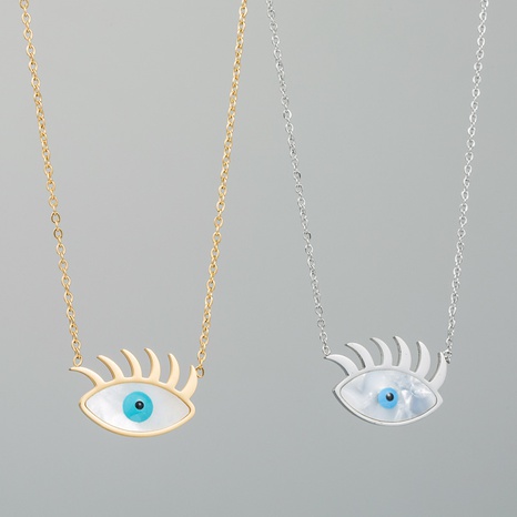 mode nouveau pendentif oeil bleu titane acier chaîne clavicule collier accessoires's discount tags