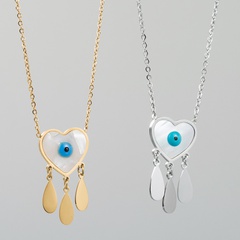 fashion contrast color heart-shaped devil's eye design titanium steel necklace