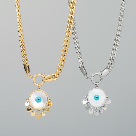fashion circle niche design devil's eye shell titanium steel necklace's discount tags