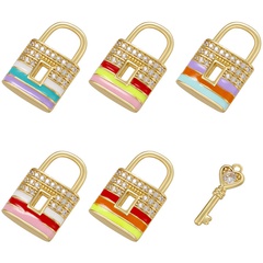 color drip oil lock key micro-set zircon copper key lock pendant